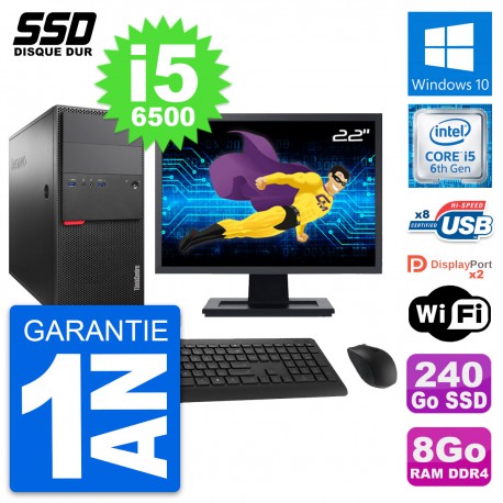 PC Tour Lenovo M800 Ecran 22" Intel i5-6500 RAM 8Go SSD 240Go Windows 10 Wifi
