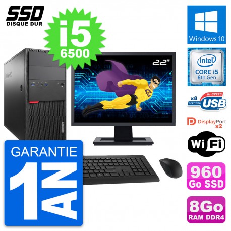 PC Tour Lenovo M800 Ecran 22" Intel i5-6500 RAM 8Go SSD 960Go Windows 10 Wifi