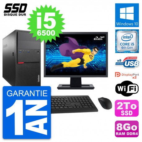 PC Tour Lenovo M800 Ecran 22" Intel i5-6500 RAM 8Go SSD 2To Windows 10 Wifi