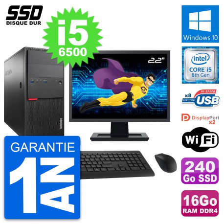 PC Tour Lenovo M800 Ecran 22" Intel i5-6500 RAM 16Go SSD 240Go Windows 10 Wifi
