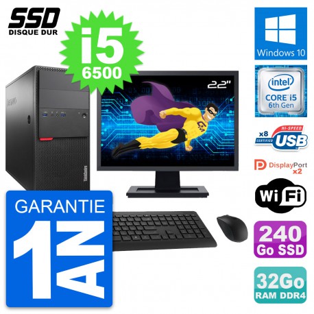 PC Tour Lenovo M800 Ecran 22" Intel i5-6500 RAM 32Go SSD 240Go Windows 10 Wifi