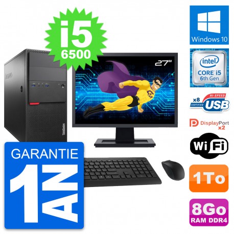 PC Tour Lenovo M800 Ecran 27" Intel i5-6500 RAM 8Go Disque 1To Windows 10 Wifi