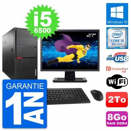 PC Tour Lenovo M800 Ecran 27" Intel i5-6500 RAM 8Go Disque 2To Windows 10 Wifi
