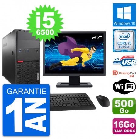 PC Tour Lenovo M800 Ecran 27" Core i5-6500 RAM 16Go Disque 500Go Windows 10 Wifi