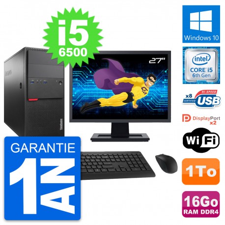 PC Tour Lenovo M800 Ecran 27" Intel i5-6500 RAM 16Go Disque 1To Windows 10 Wifi
