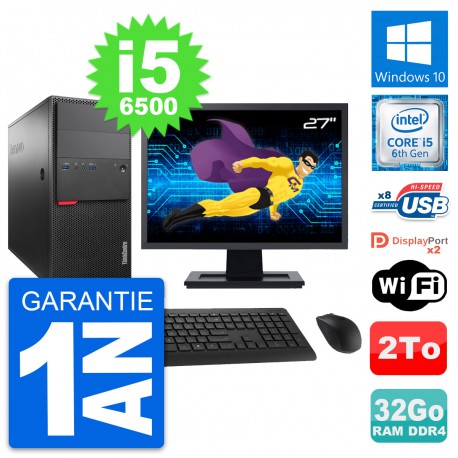 PC Tour Lenovo M800 Ecran 27" Intel i5-6500 RAM 32Go Disque 2To Windows 10 Wifi