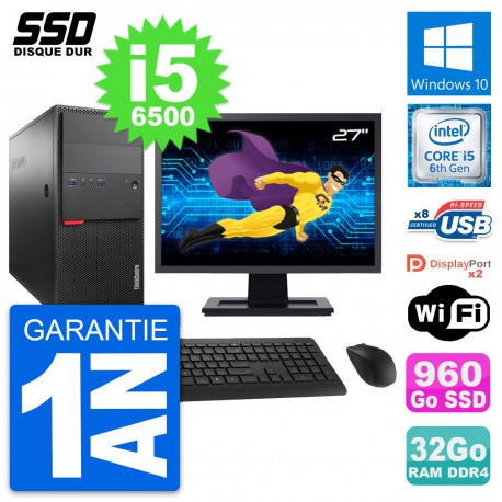 PC Tour Lenovo M800 Ecran 27" Intel i5-6500 RAM 32Go SSD 960Go Windows 10 Wifi
