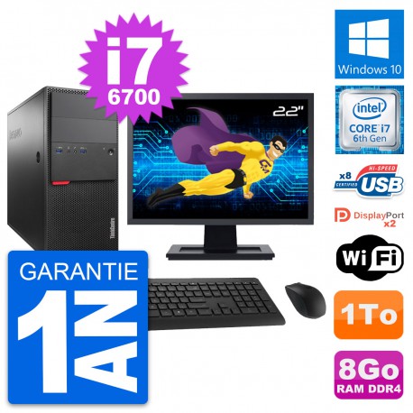 PC Tour Lenovo M800 Ecran 22" Intel i7-6700 RAM 8Go Disque 1To Windows 10 Wifi