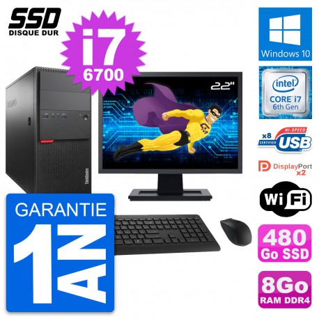 PC Tour Lenovo M800 Ecran 22" Intel i7-6700 RAM 8Go SSD 480Go Windows 10 Wifi