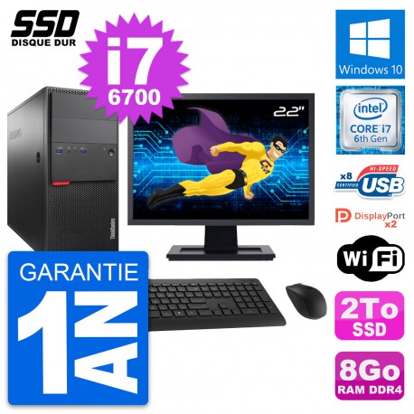 PC Tour Lenovo M800 Ecran 22" Intel i7-6700 RAM 8Go SSD 2To Windows 10 Wifi