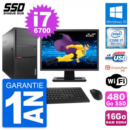 PC Tour Lenovo M800 Ecran 22" Intel i7-6700 RAM 16Go SSD 480Go Windows 10 Wifi