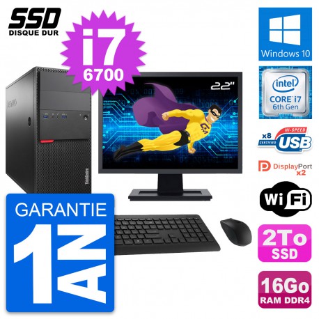 PC Tour Lenovo M800 Ecran 22" Intel i7-6700 RAM 16Go SSD 2To Windows 10 Wifi