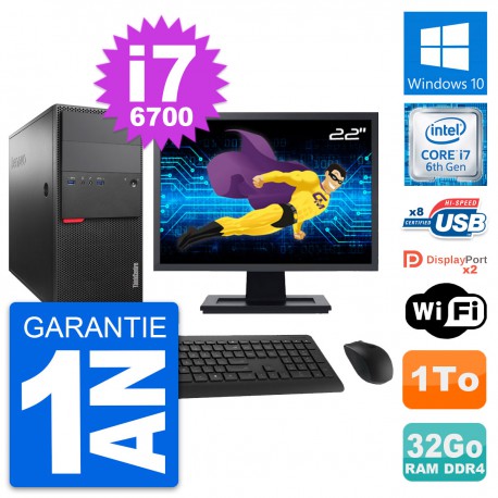PC Tour Lenovo M800 Ecran 22" Intel i7-6700 RAM 32Go Disque 1To Windows 10 Wifi