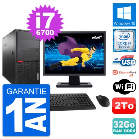 PC Tour Lenovo M800 Ecran 22" Intel i7-6700 RAM 32Go Disque 2To Windows 10 Wifi