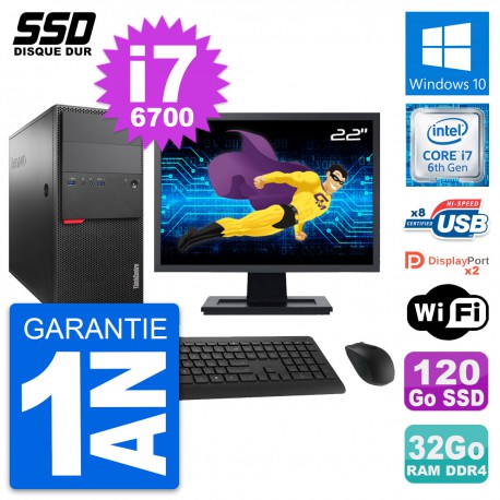 PC Tour Lenovo M800 Ecran 22" Intel i7-6700 RAM 32Go SSD 120Go Windows 10 Wifi