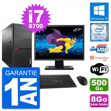PC Tour Lenovo M800 Ecran 27" Intel i7-6700 RAM 8Go Disque 500Go Windows 10 Wifi