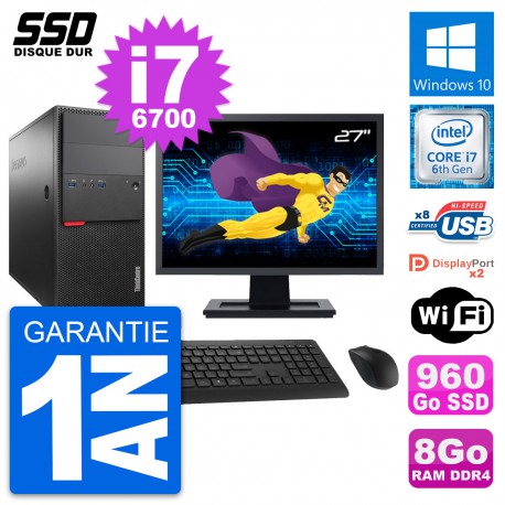 PC Tour Lenovo M800 Ecran 27" Intel i7-6700 RAM 8Go SSD 960Go Windows 10 Wifi
