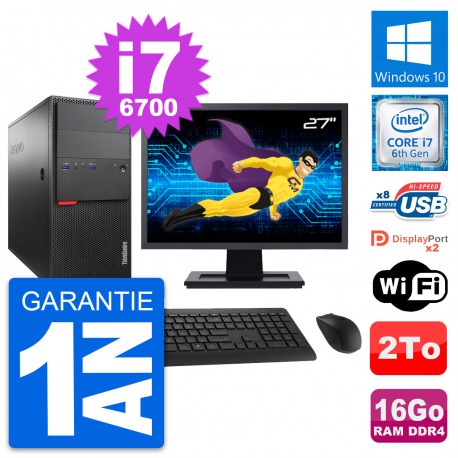 PC Tour Lenovo M800 Ecran 27" Intel i7-6700 RAM 16Go Disque 2To Windows 10 Wifi
