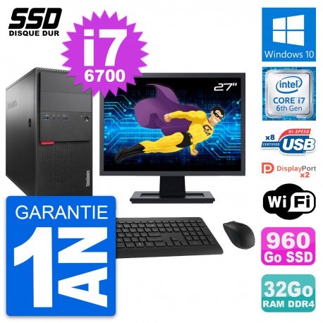 PC Tour Lenovo M800 Ecran 27" Intel i7-6700 RAM 32Go SSD 960Go Windows 10 Wifi