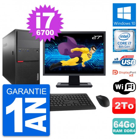 PC Tour Lenovo M800 Ecran 27" Intel i7-6700 RAM 64Go Disque 2To Windows 10 Wifi
