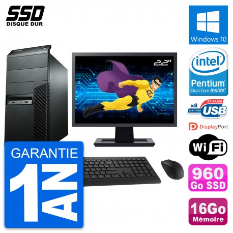 PC Tour Lenovo M92p Ecran 22" Pentium G2020 RAM 16Go SSD 960Go Windows 10 Wifi