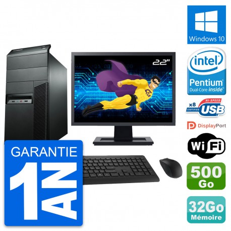 PC Tour Lenovo M92p Ecran 22" Intel G2020 RAM 32Go Disque 500Go Windows 10 Wifi