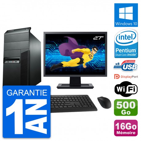 PC Tour Lenovo M92p Ecran 27" Intel G2020 RAM 16Go Disque 500Go Windows 10 Wifi