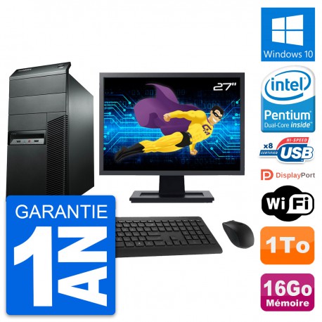 PC Tour Lenovo M92p Ecran 27" Pentium G2020 RAM 16Go Disque 1To Windows 10 Wifi