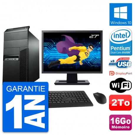 PC Tour Lenovo M92p Ecran 27" Pentium G2020 RAM 16Go Disque 2To Windows 10 Wifi