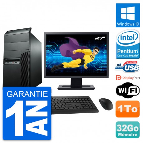 PC Tour Lenovo M92p Ecran 27" Pentium G2020 RAM 32Go Disque 1To Windows 10 Wifi