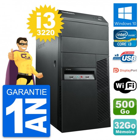 PC Tour Lenovo ThinkCentre M92p i3-3220 RAM 32Go Disque 500Go Windows 10 Wifi