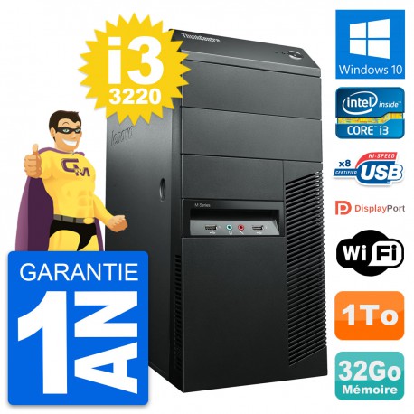 PC Tour Lenovo ThinkCentre M92p Core i3-3220 RAM 32Go Disque 1To Windows 10 Wifi