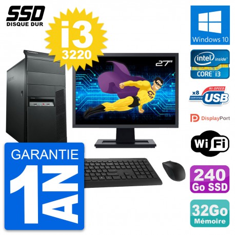 PC Tour Lenovo M92p Ecran 27" Intel i3-3220 RAM 32Go SSD 240Go Windows 10 Wifi