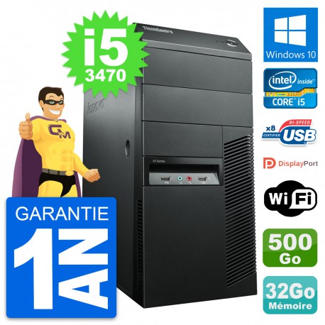 PC Tour Lenovo ThinkCentre M92p i5-3470 RAM 32Go Disque 500Go Windows 10 Wifi