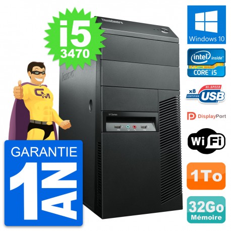 PC Tour Lenovo ThinkCentre M92p Core i5-3470 RAM 32Go Disque 1To Windows 10 Wifi
