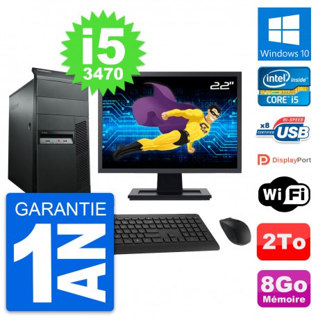 PC Tour Lenovo M92p Ecran 22" Intel i5-3470 RAM 8Go Disque 2To Windows 10 Wifi