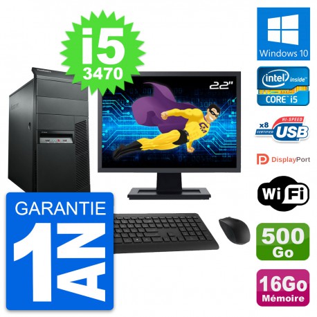 PC Tour Lenovo M92p Ecran 22" Core i5-3470 RAM 16Go Disque 500Go Windows 10 Wifi