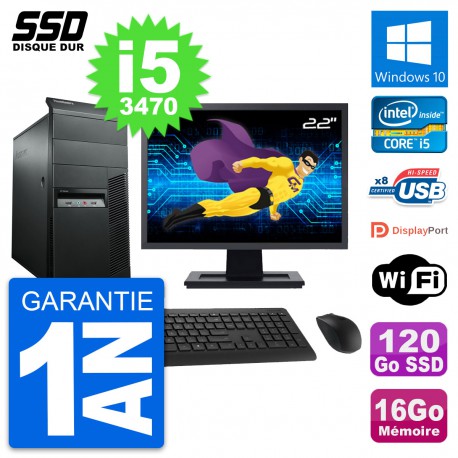 PC Tour Lenovo M92p Ecran 22" Intel i5-3470 RAM 16Go SSD 120Go Windows 10 Wifi