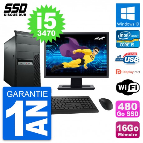 PC Tour Lenovo M92p Ecran 22" Intel i5-3470 RAM 16Go SSD 480Go Windows 10 Wifi