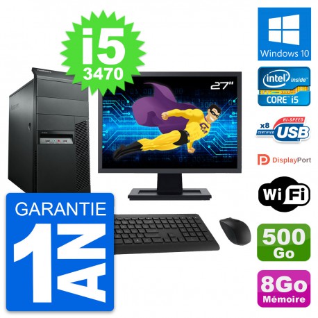 PC Tour Lenovo M92p Ecran 27" Intel i5-3470 RAM 8Go Disque 500Go Windows 10 Wifi