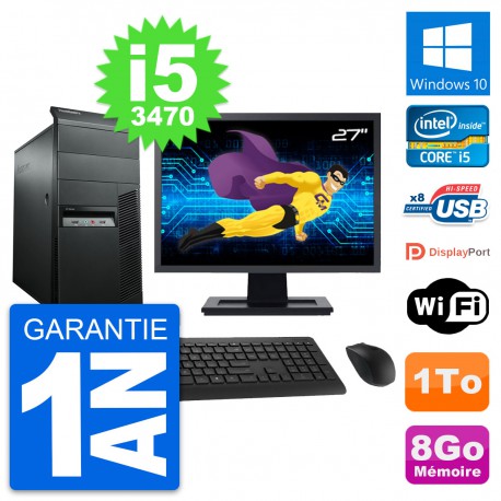 PC Tour Lenovo M92p Ecran 27" Intel i5-3470 RAM 8Go Disque 1To Windows 10 Wifi