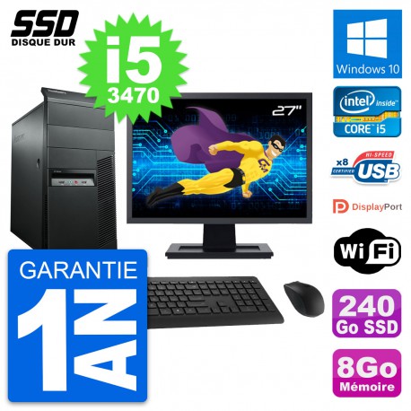 PC Tour Lenovo M92p Ecran 27" Intel i5-3470 RAM 8Go SSD 240Go Windows 10 Wifi