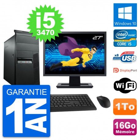 PC Tour Lenovo M92p Ecran 27" Intel i5-3470 RAM 16Go Disque 1To Windows 10 Wifi