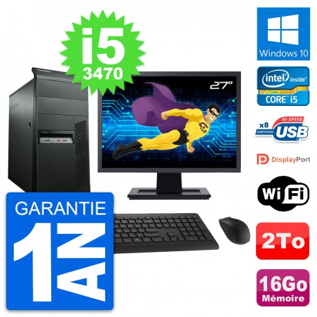 PC Tour Lenovo M92p Ecran 27" Intel i5-3470 RAM 16Go Disque 2To Windows 10 Wifi