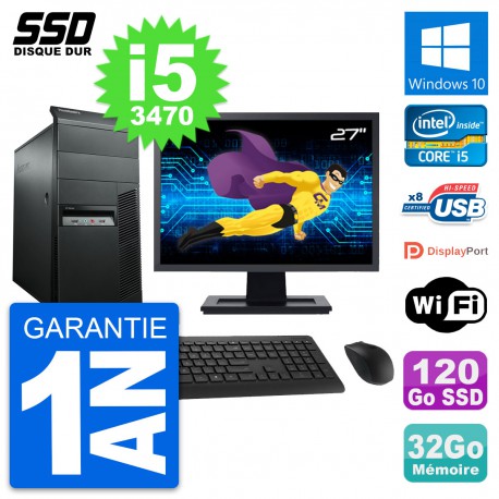 PC Tour Lenovo M92p Ecran 27" Intel i5-3470 RAM 32Go SSD 120Go Windows 10 Wifi