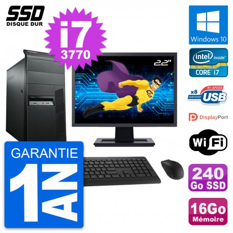 PC Tour Lenovo M92p Ecran 22" Intel i7-3770 RAM 16Go SSD 240Go Windows 10 Wifi