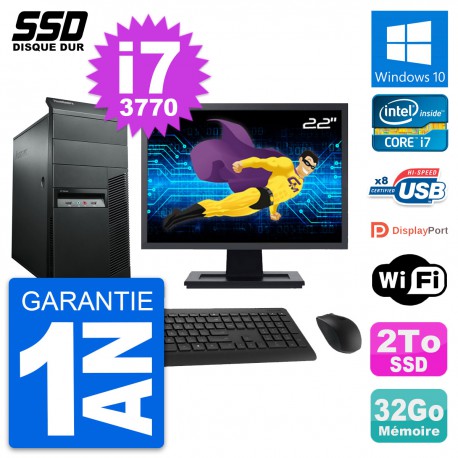 PC Tour Lenovo M92p Ecran 22" Intel i7-3770 RAM 32Go SSD 2To Windows 10 Wifi