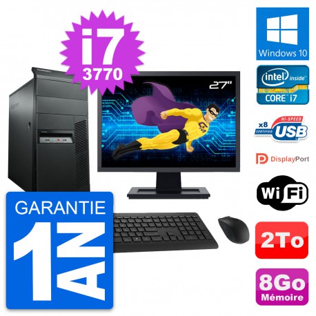 PC Tour Lenovo M92p Ecran 27" Intel i7-3770 RAM 8Go Disque 2To Windows 10 Wifi