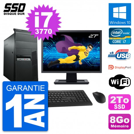 PC Tour Lenovo M92p Ecran 27" Intel i7-3770 RAM 8Go SSD 2To Windows 10 Wifi