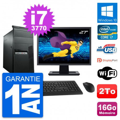 PC Tour Lenovo M92p Ecran 27" Intel i7-3770 RAM 16Go Disque 2To Windows 10 Wifi